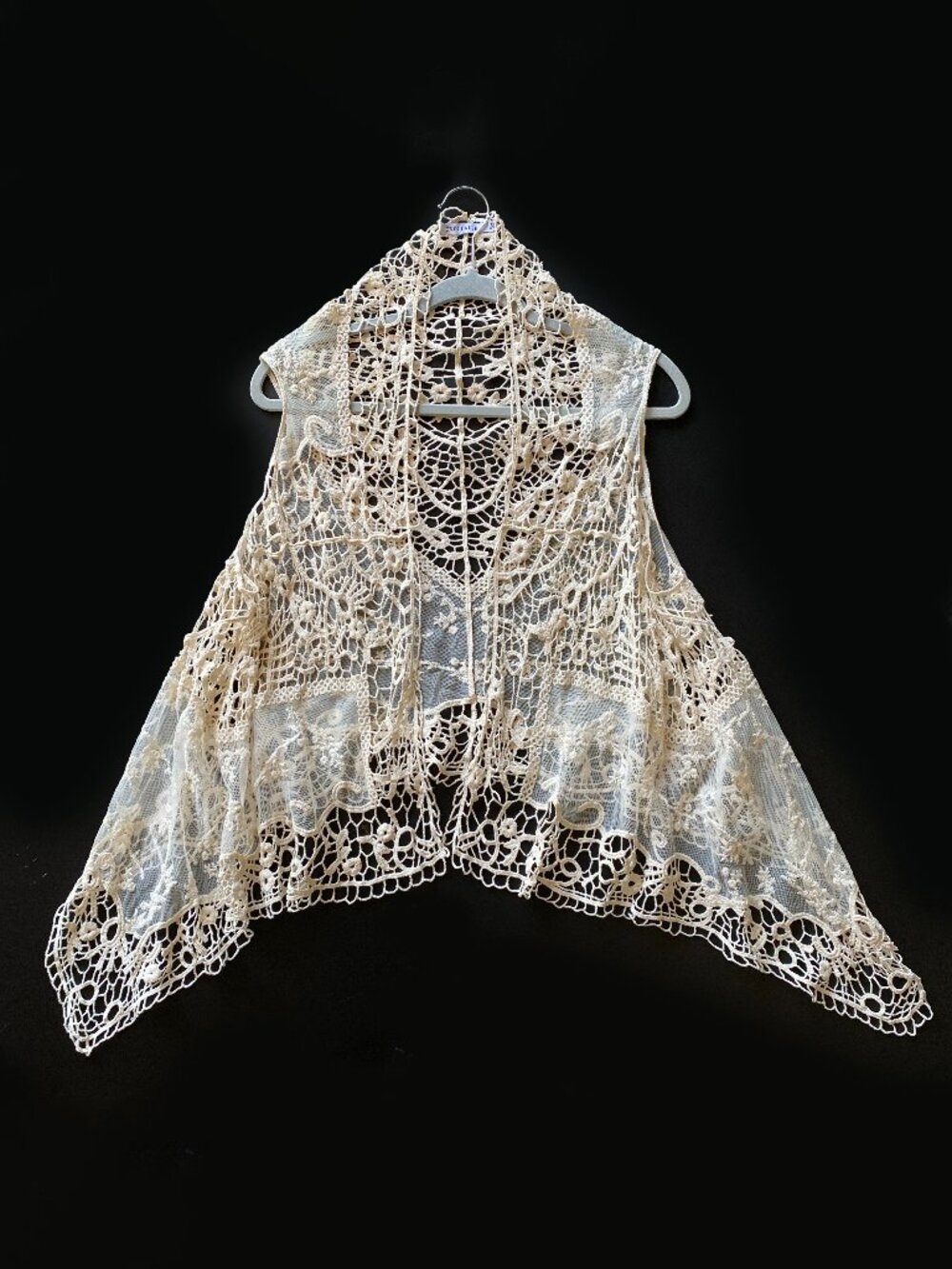 Erin Paige 100% Cotton Crochet Poncho Kimono Cardigan Size S Ivory Boho Hippie